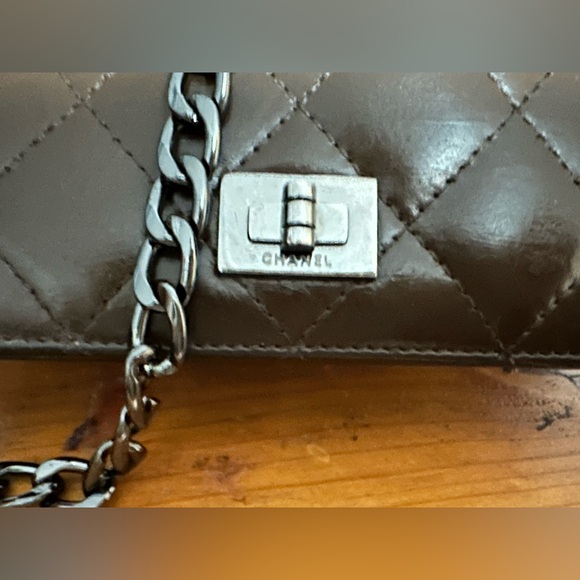 Authentic CHANEL Bifold Clutch Long Wallet Matelasse Leather Gunmetal Chain,Box - Picture 11 of 11